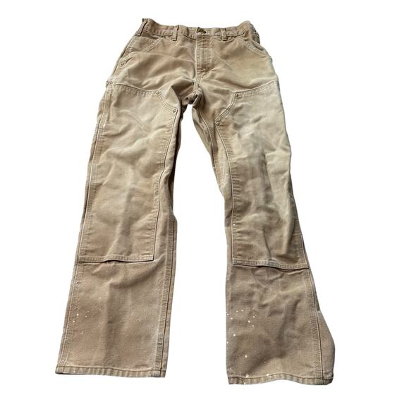 CARHARTT Distressed Double Knee Camel Brown Pants Men's Size 30 FLAWED - Picture 1 of 12